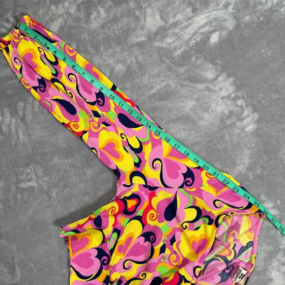 Lucy Yak Pink Hearts Psyc Crop Top 20 Pants XL 70s Groovy Retro Stretch Funky - Picture 8 of 15